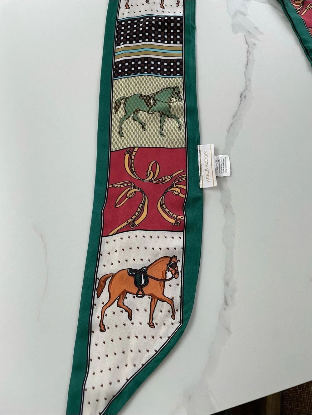 Italian Satin Equestrian Horse Print Bag Scarf Accessory